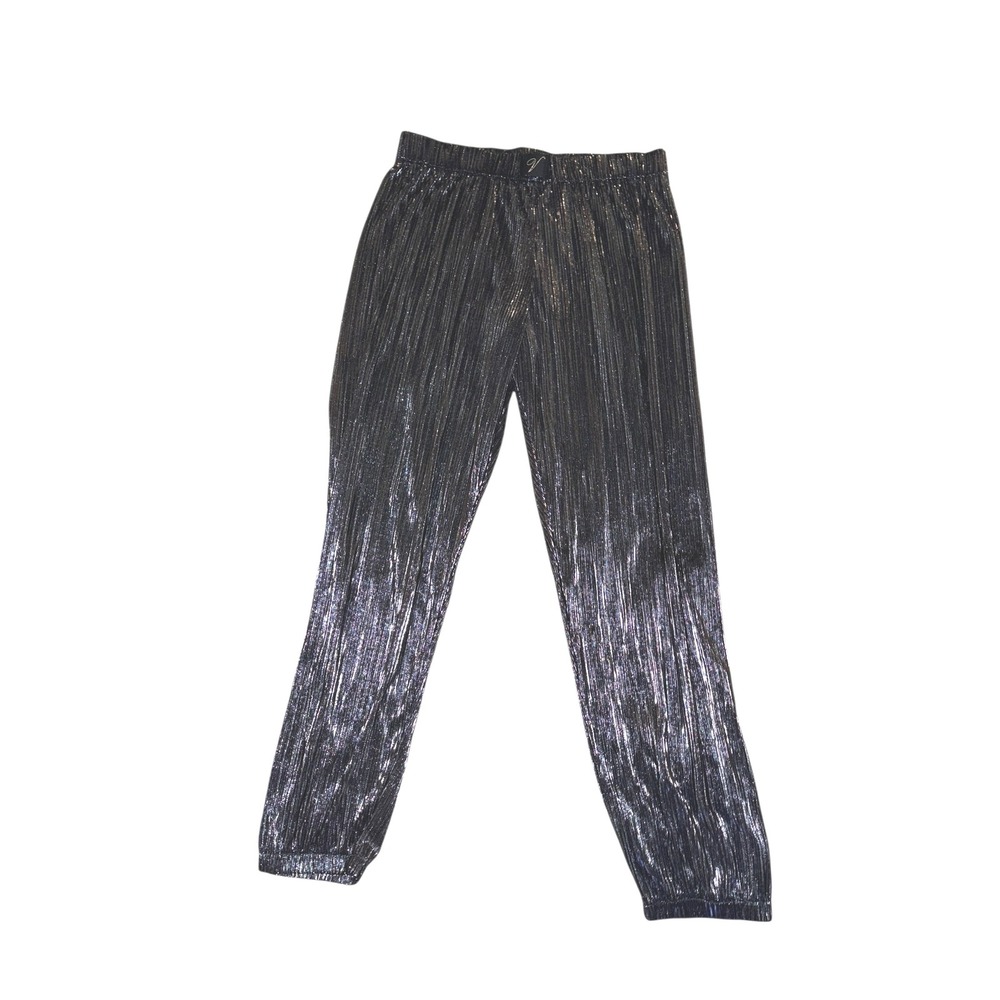 Victoria's Secret Black Hi Rise Plisse Metallic Joggers Slinky Shiney sz M NWOT - Picture 5 of 6